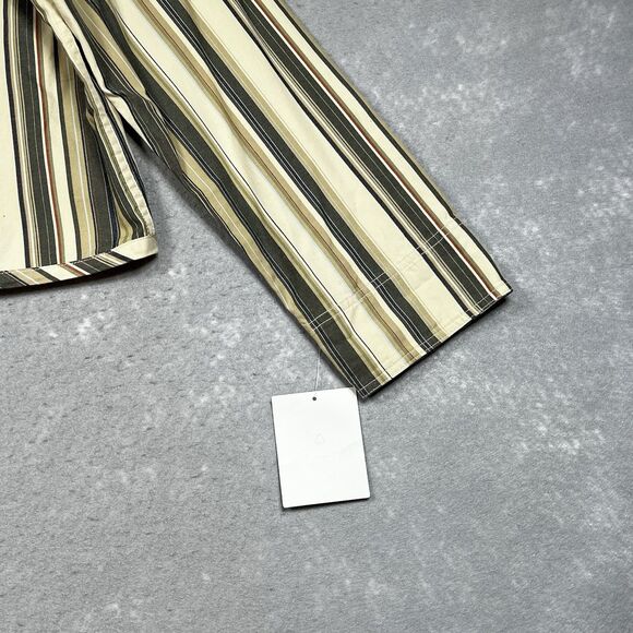 Liz Claiborne Striped Jean Jacket Large Beige Tan Gray Unlined Yoke Pockets - Picture 5 of 13